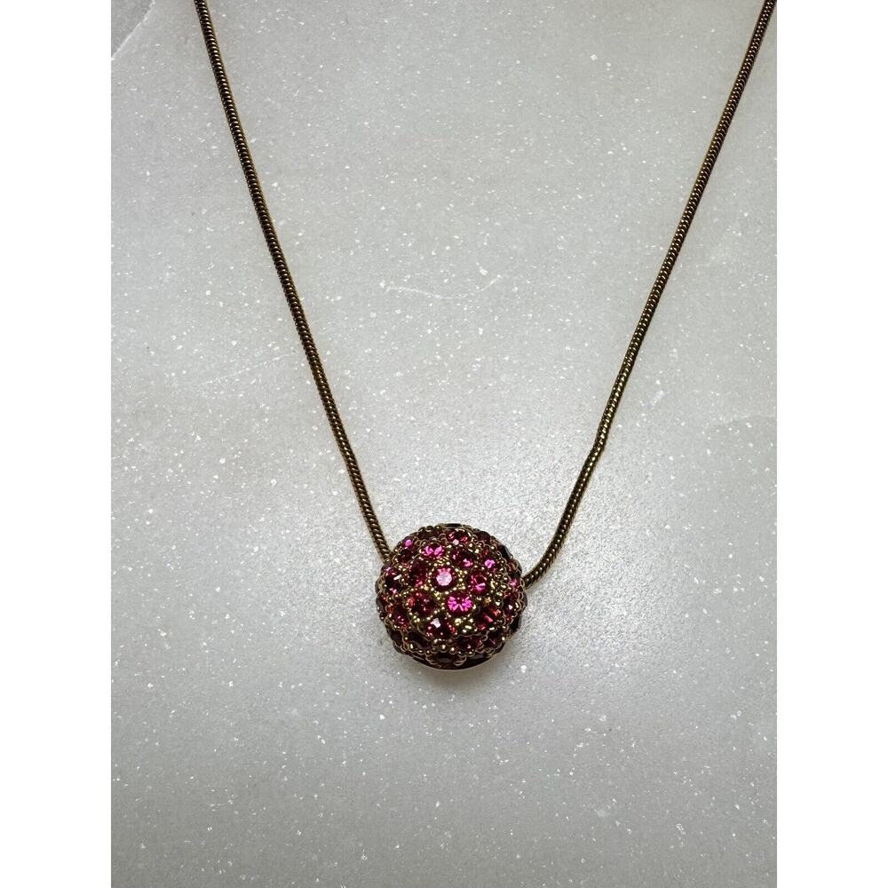 Vtg JOAN RIVERS Pink Pave Rhinestone Spinner Ball Gold Tone Necklace 18" - Picture 5 of 7